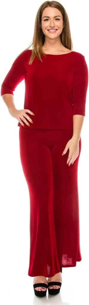 Jostar Women's Basic T Shirts - 3/4 Sleeve Scoop Neck Soft Wrinkle Free Solid Top with Side Slit
