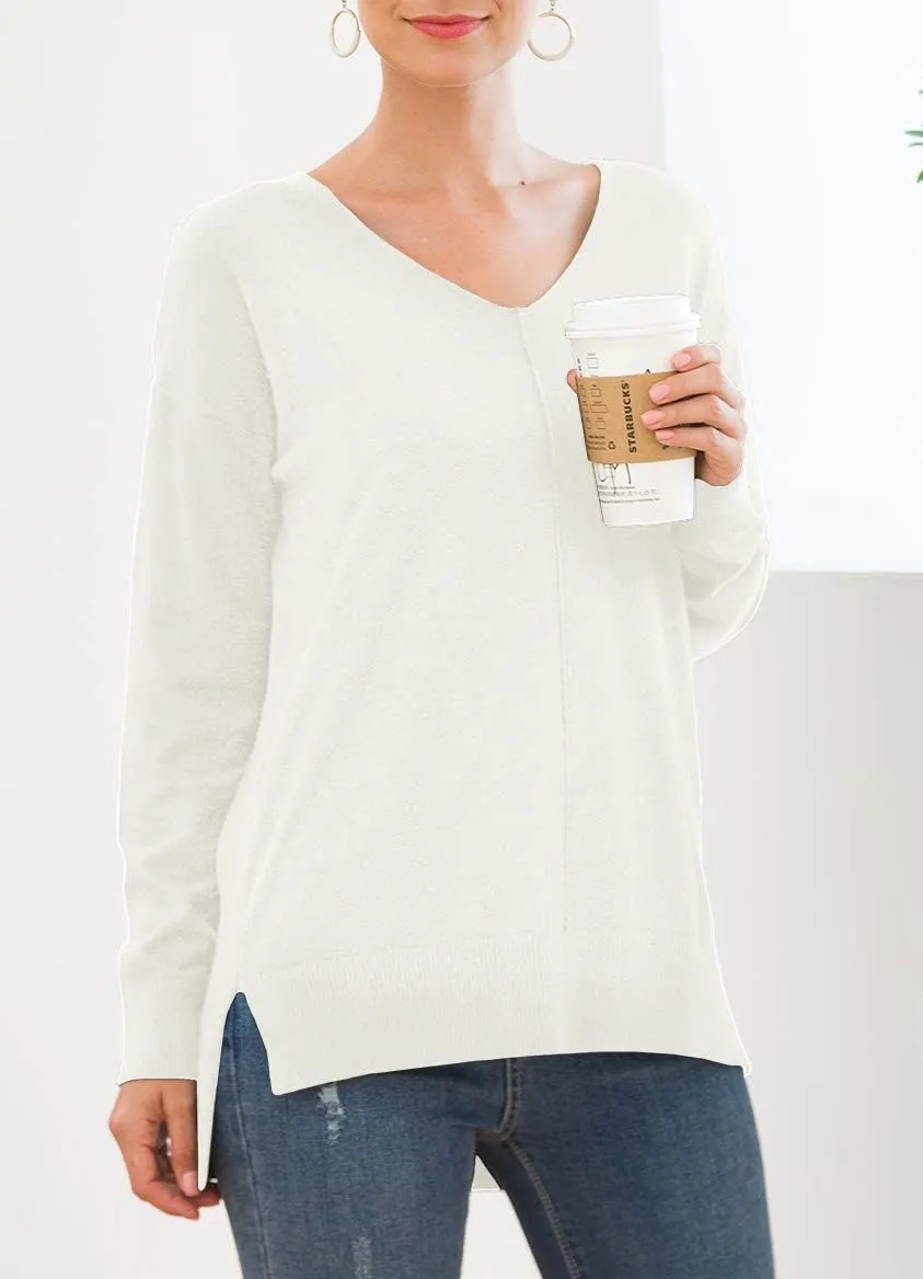 Jouica Women's Casual Lightweight V Neck Batwing Sleeve Knit Top Loose Pullover Sweater