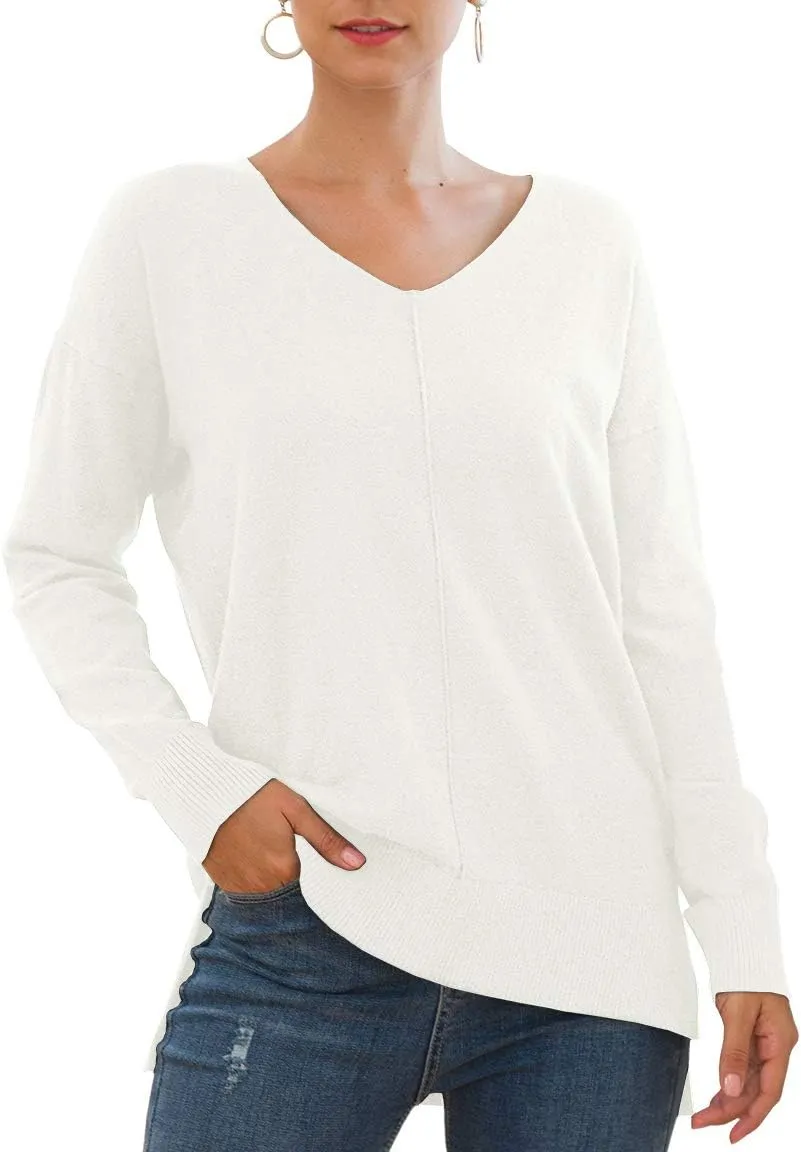 Jouica Women's Casual Lightweight V Neck Batwing Sleeve Knit Top Loose Pullover Sweater