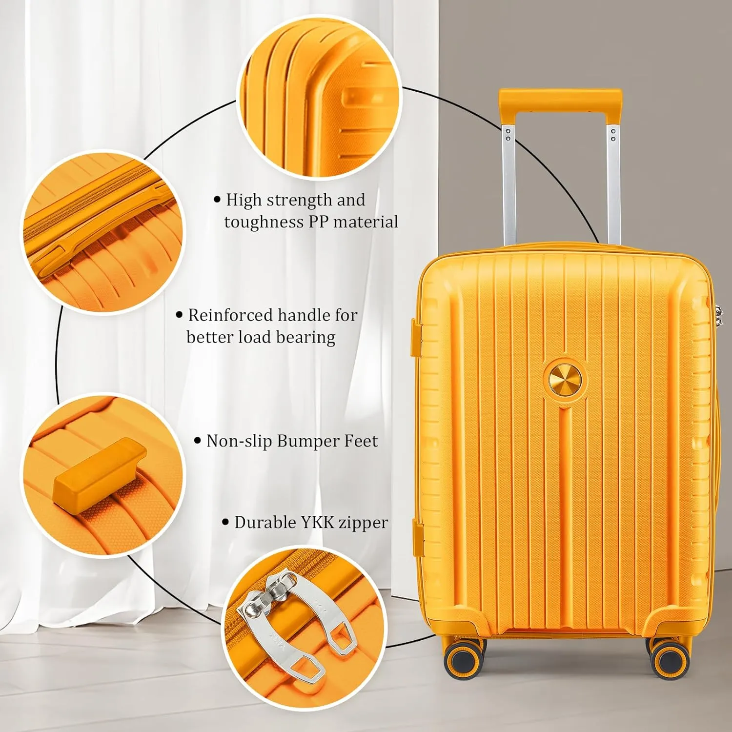 Joyway Luggage Set 2 Piece, PP Hardside Carry on Suitcase 20 Inch with Double Spinner Wheels, Lightweight Checked Luggage 24 Inch with TSA Lock, Orange
