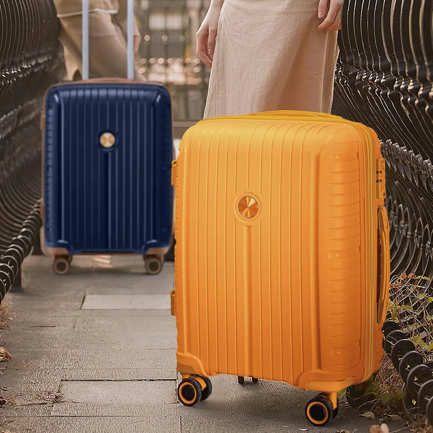 Joyway Luggage Set 2 Piece, PP Hardside Carry on Suitcase 20 Inch with Double Spinner Wheels, Lightweight Checked Luggage 24 Inch with TSA Lock, Orange