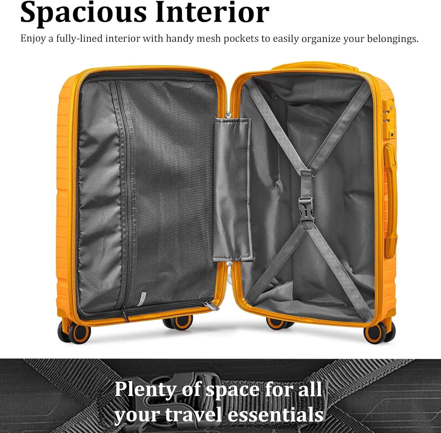 Joyway Luggage Set 2 Piece, PP Hardside Carry on Suitcase 20 Inch with Double Spinner Wheels, Lightweight Checked Luggage 24 Inch with TSA Lock, Orange