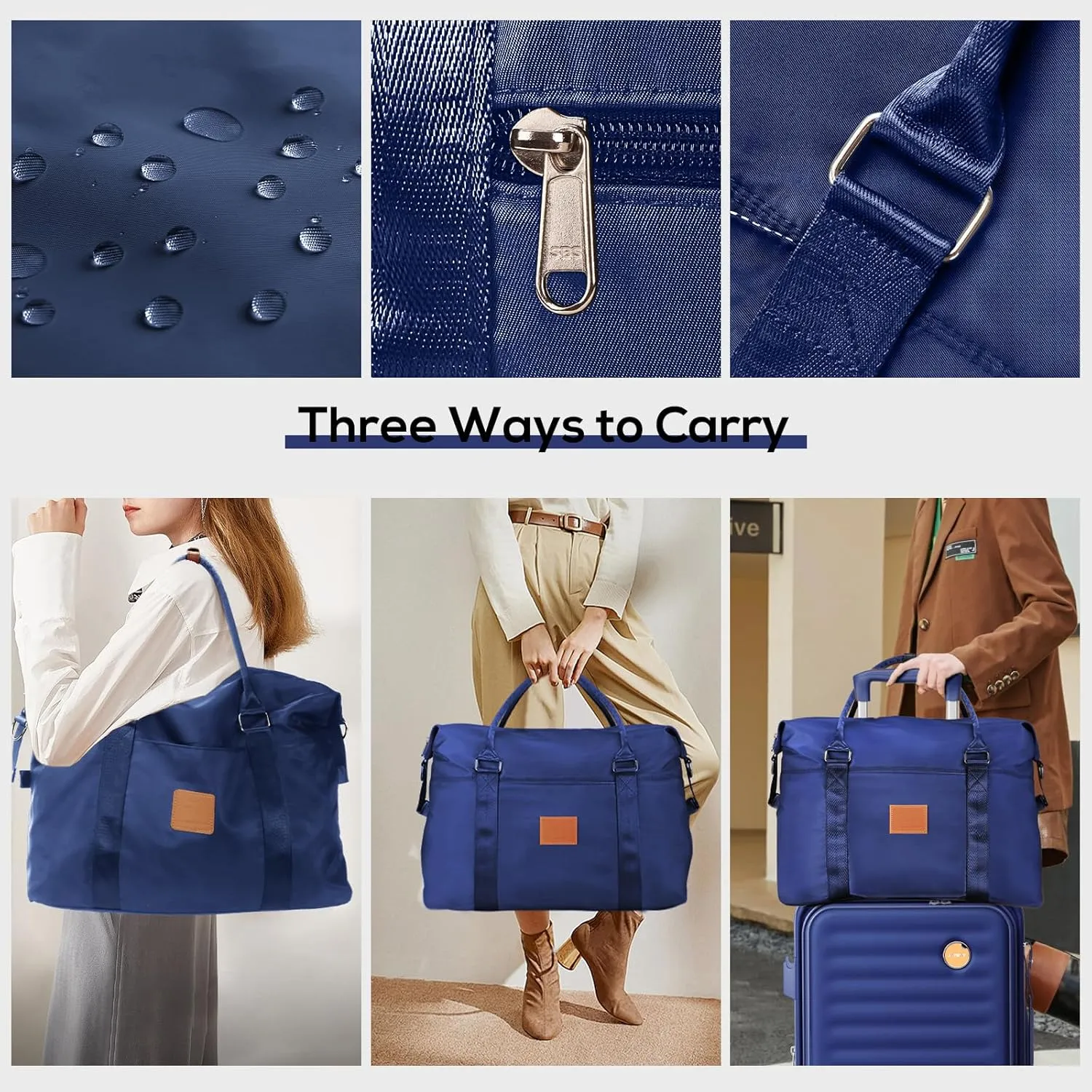 Joyway Travel Duffel Bag, Weekender Overnight Bag for Women, Sports Tote Gym Bag with Wet Pocket, Foldable Personal Item Travel Duffle Bag with Trolley Sleeve, Blue