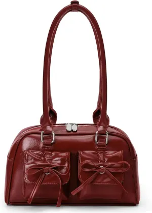 Juoxeepy Ita Bag Cute Bow Purse Aesthetic Japanese Shoulder Bag Faux Leather Tote Bag Y2k Red Handbag Purse