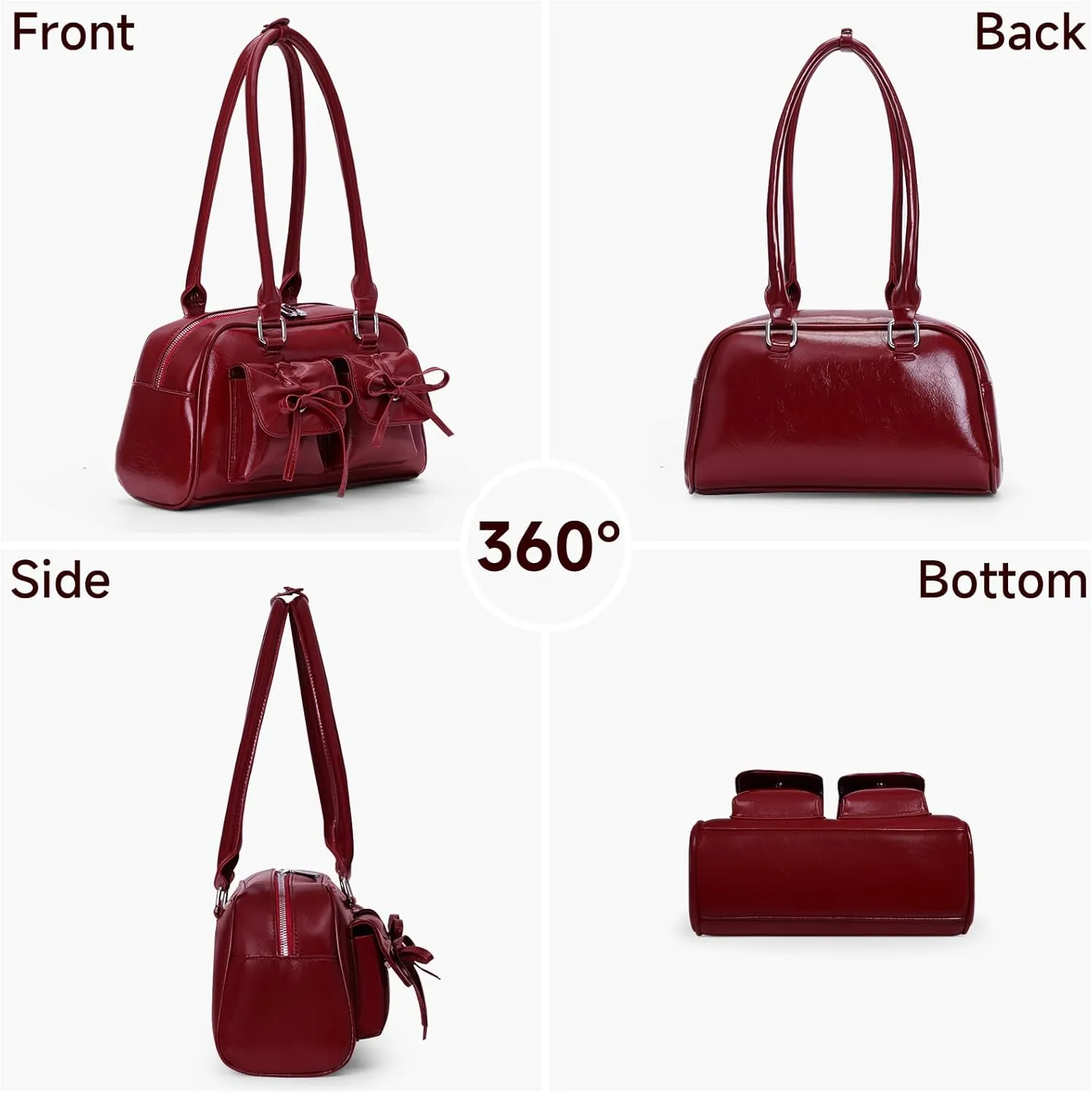 Juoxeepy Ita Bag Cute Bow Purse Aesthetic Japanese Shoulder Bag Faux Leather Tote Bag Y2k Red Handbag Purse