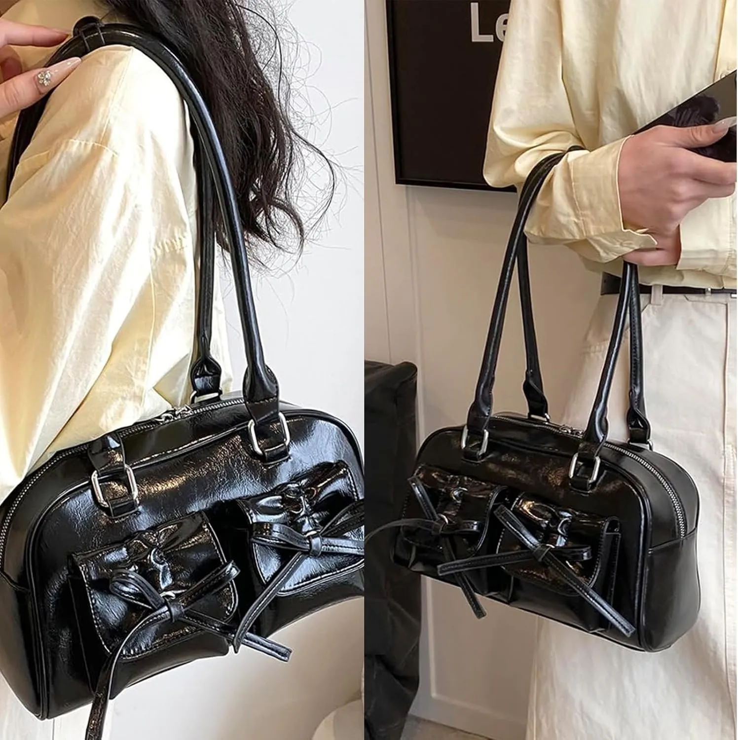 Juoxeepy Ita Bag Cute Bow Purse Aesthetic Japanese Shoulder Bag Faux Leather Tote Bag Y2k Red Handbag Purse