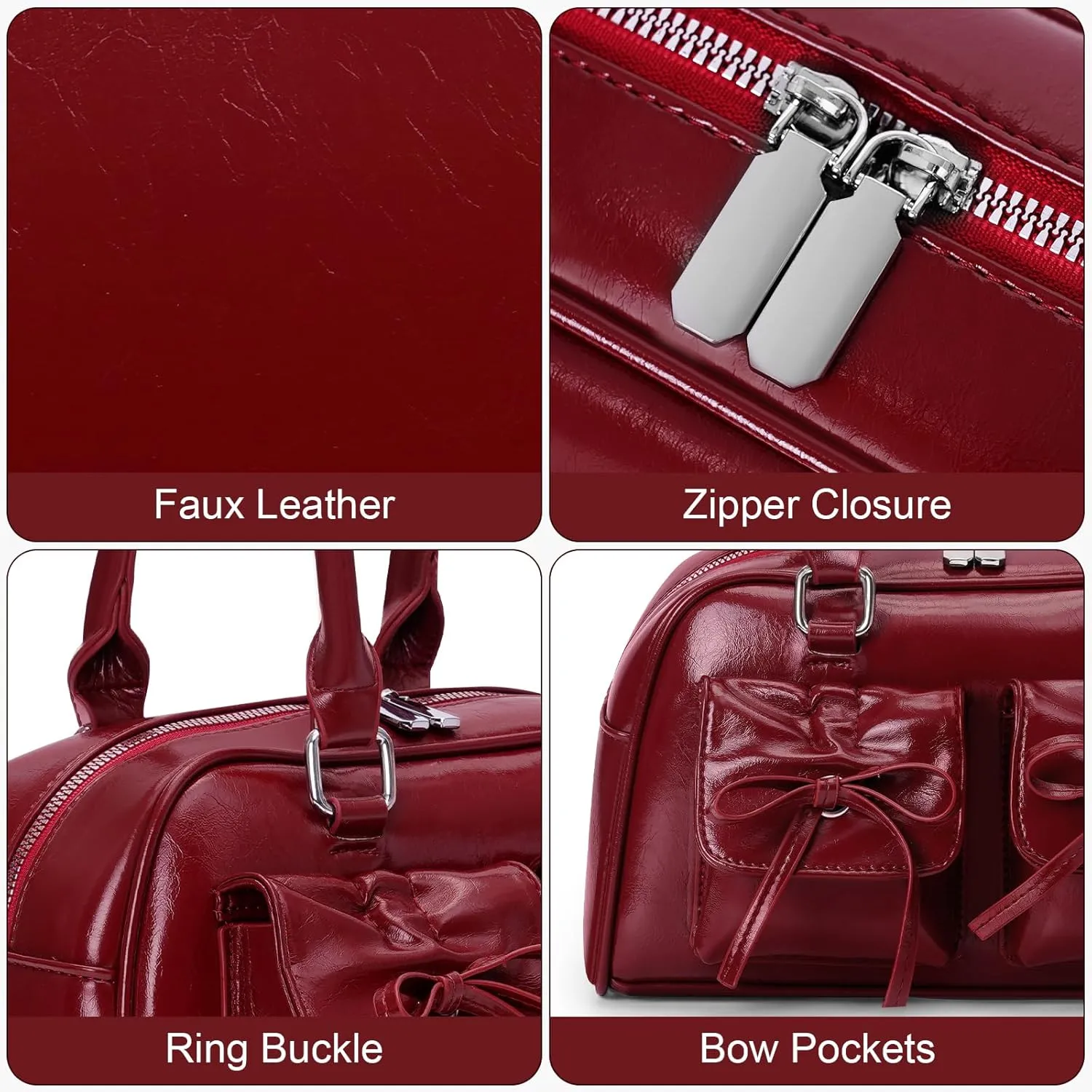 Juoxeepy Ita Bag Cute Bow Purse Aesthetic Japanese Shoulder Bag Faux Leather Tote Bag Y2k Red Handbag Purse