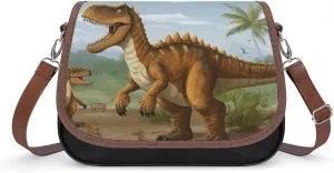 Jurassic Period Dinosaur Leather Shoulder Bag for Women Classic Crossbody Purse Leather Tote Bag Handbag Purse Small Shoulder Bags for Shopping