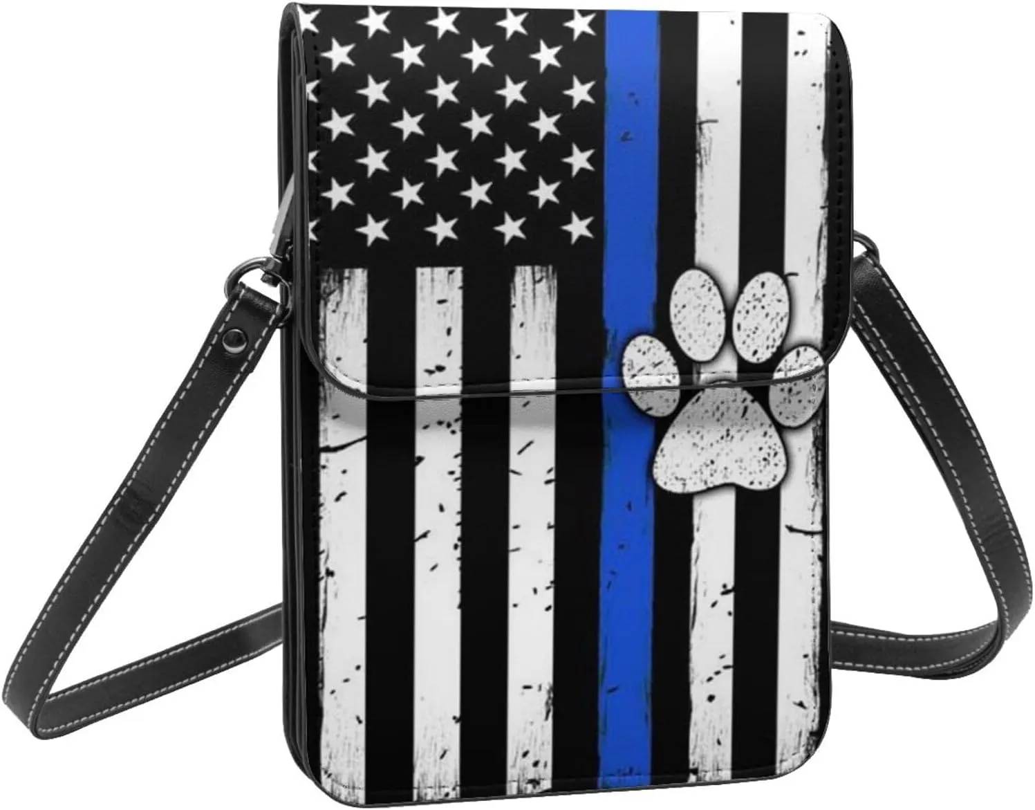 K9 Paw Thin Blue Line Flag Cell Phone Purse Small Crossbody Bags For Women Men Wallet Purses With Adjustable Strap