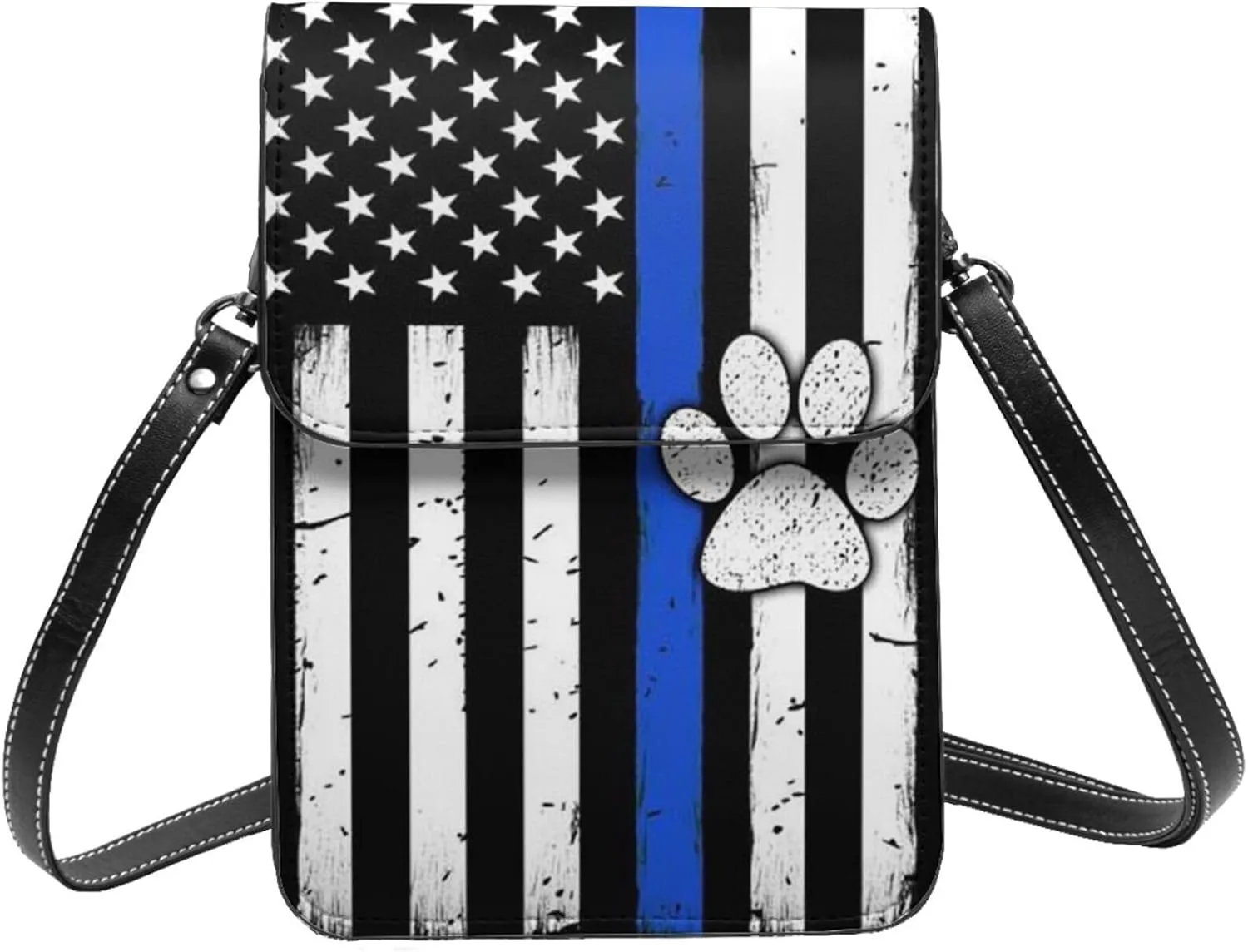 K9 Paw Thin Blue Line Flag Cell Phone Purse Small Crossbody Bags For Women Men Wallet Purses With Adjustable Strap