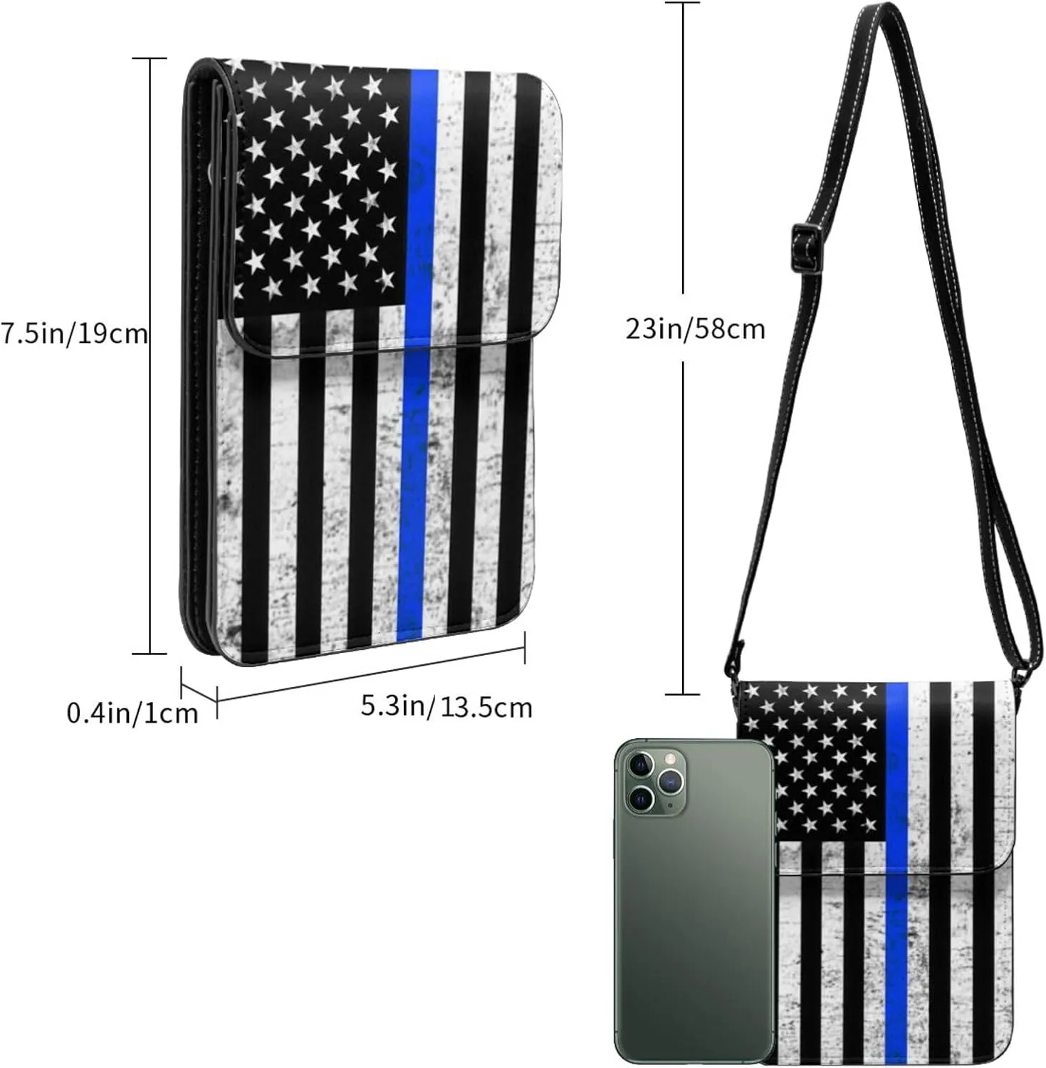 K9 Paw Thin Blue Line Flag Cell Phone Purse Small Crossbody Bags For Women Men Wallet Purses With Adjustable Strap