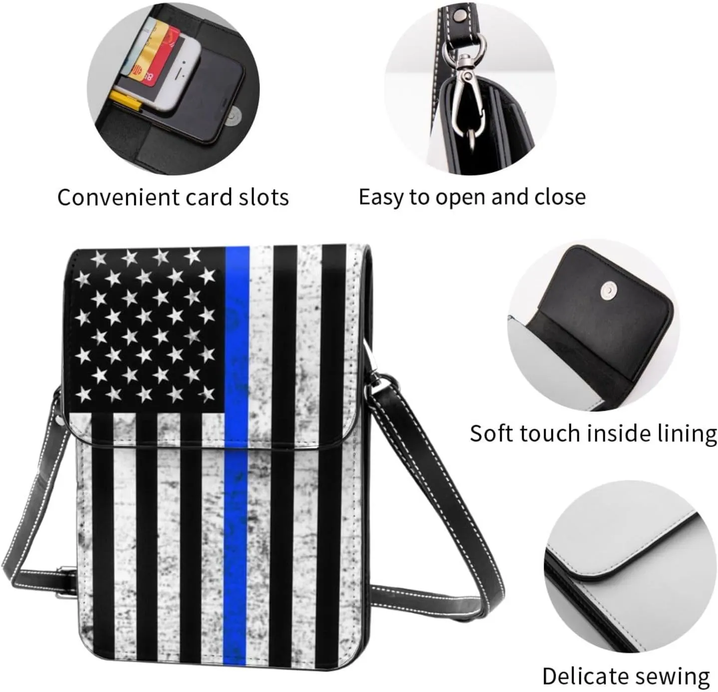K9 Paw Thin Blue Line Flag Cell Phone Purse Small Crossbody Bags For Women Men Wallet Purses With Adjustable Strap