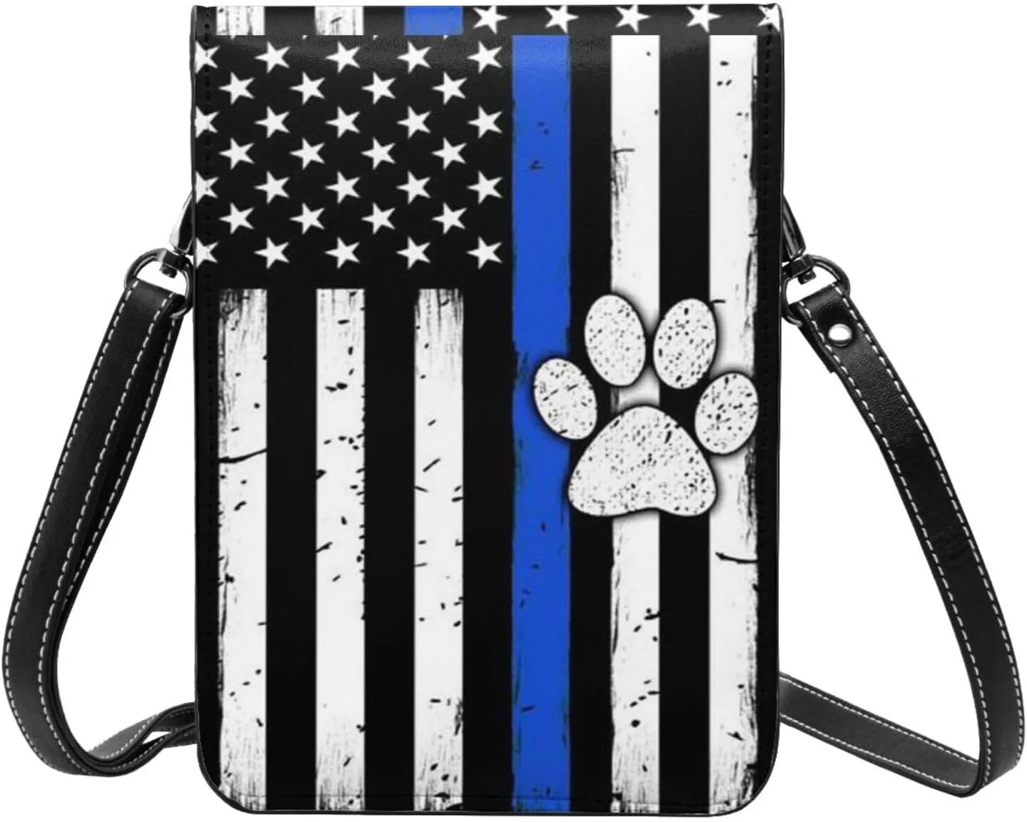K9 Paw Thin Blue Line Flag Cell Phone Purse Small Crossbody Bags For Women Men Wallet Purses With Adjustable Strap