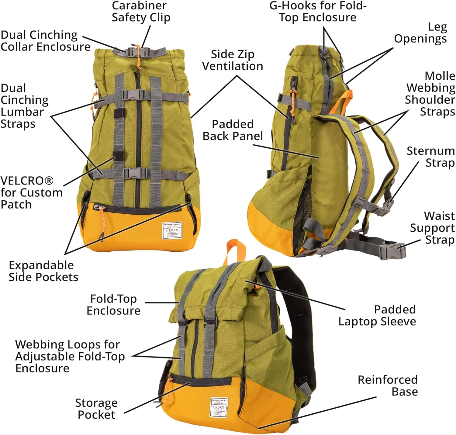 K9 Sport Sack | Dog Carrier Adjustable Backpack (Medium, Urban 3 - Leafy)
