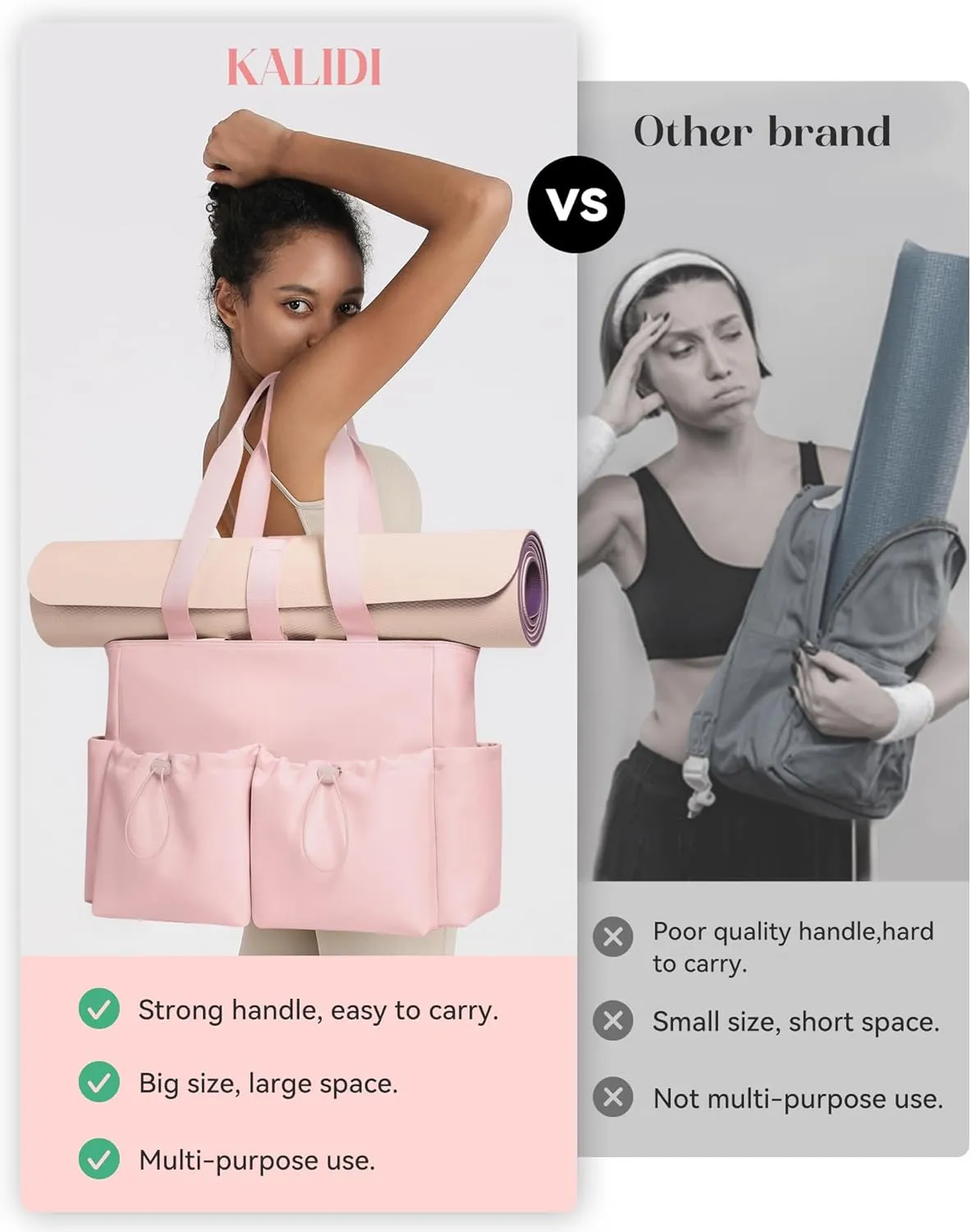 KALIDI Yoga Mat Bag Gym Bag for Women Tote with Pockets, Workout Bag Handbag with Zipper for Travel Sport Pilates Work Commute