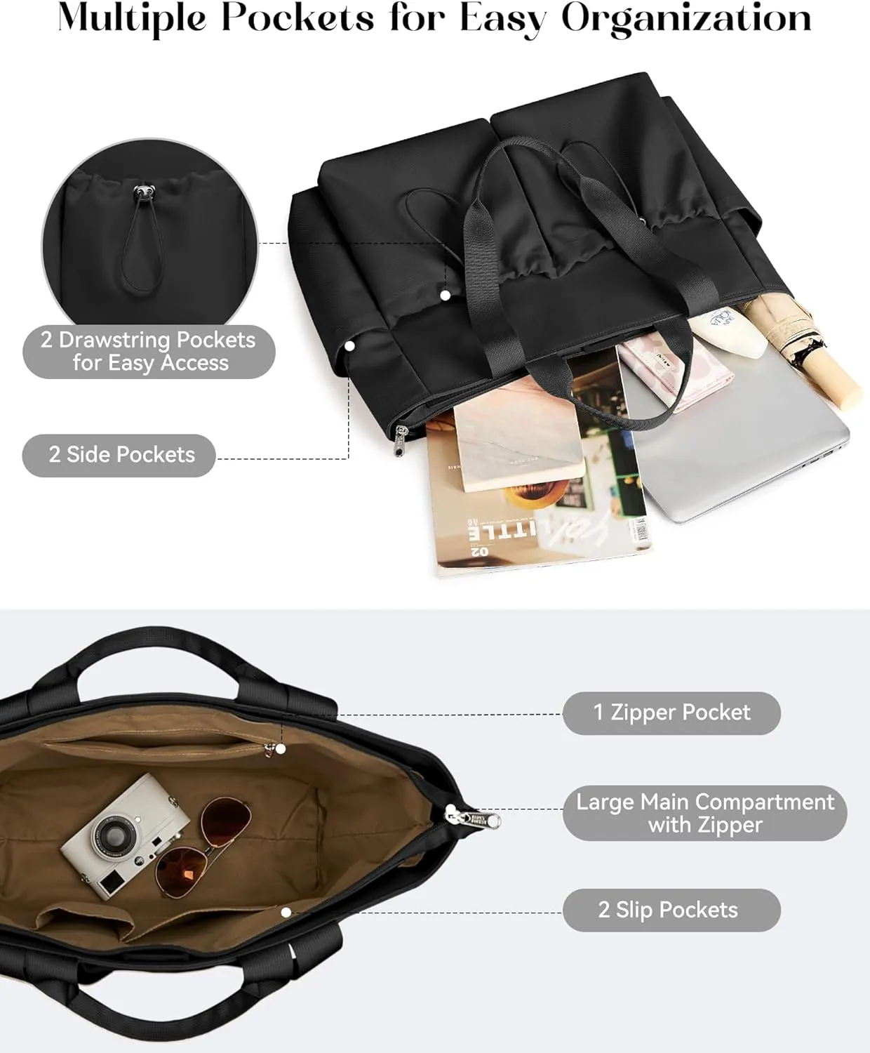 KALIDI Yoga Mat Bag Gym Bag for Women Tote with Pockets, Workout Bag Handbag with Zipper for Travel Sport Pilates Work Commute