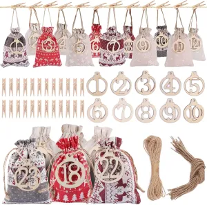 Kalolary Christmas Advent Calendar Bags 24 Days Countdown Calendar Burlap Bags Drawstring Gift Bags for Adults and Kids DIY Candy Bags for Holiday Decorations (Christmas 1)