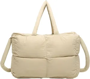 KARRESLY Puffer Shoulder Bag for Women Quilted Tote Bag Large Lightweight Padded Hobo Handbag with Zipper Puffy Purse