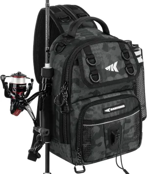 KastKing BaitSpace Fishing Sling Bag, Fishing Backpack with Rod & Beverage Holder, Tackle Bag for Fishing Gear