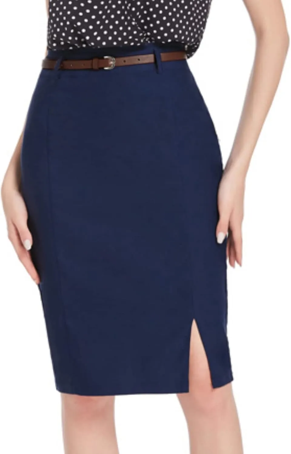 Kate Kasin Women's Bodycon Pencil Skirt with Belt Solid Color Hip-Wrapped