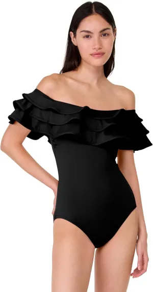kate spade new york Women's Solid Ruffle Off The Shoulder One Piece