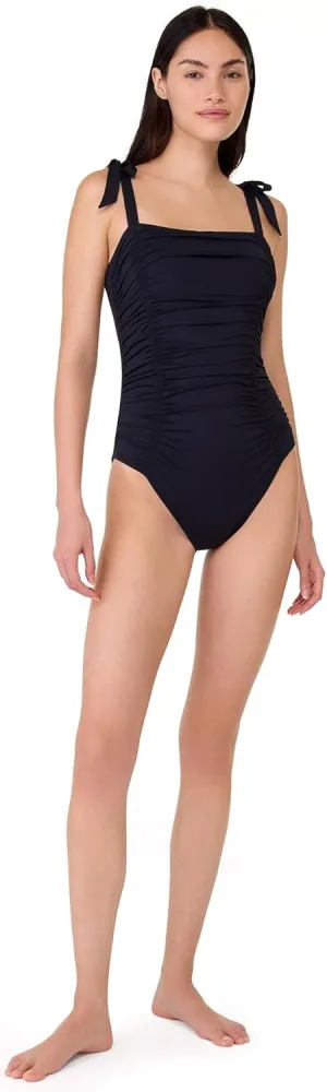 kate spade new york Women's Solid Shirred Front Bow Shoulder One Piece