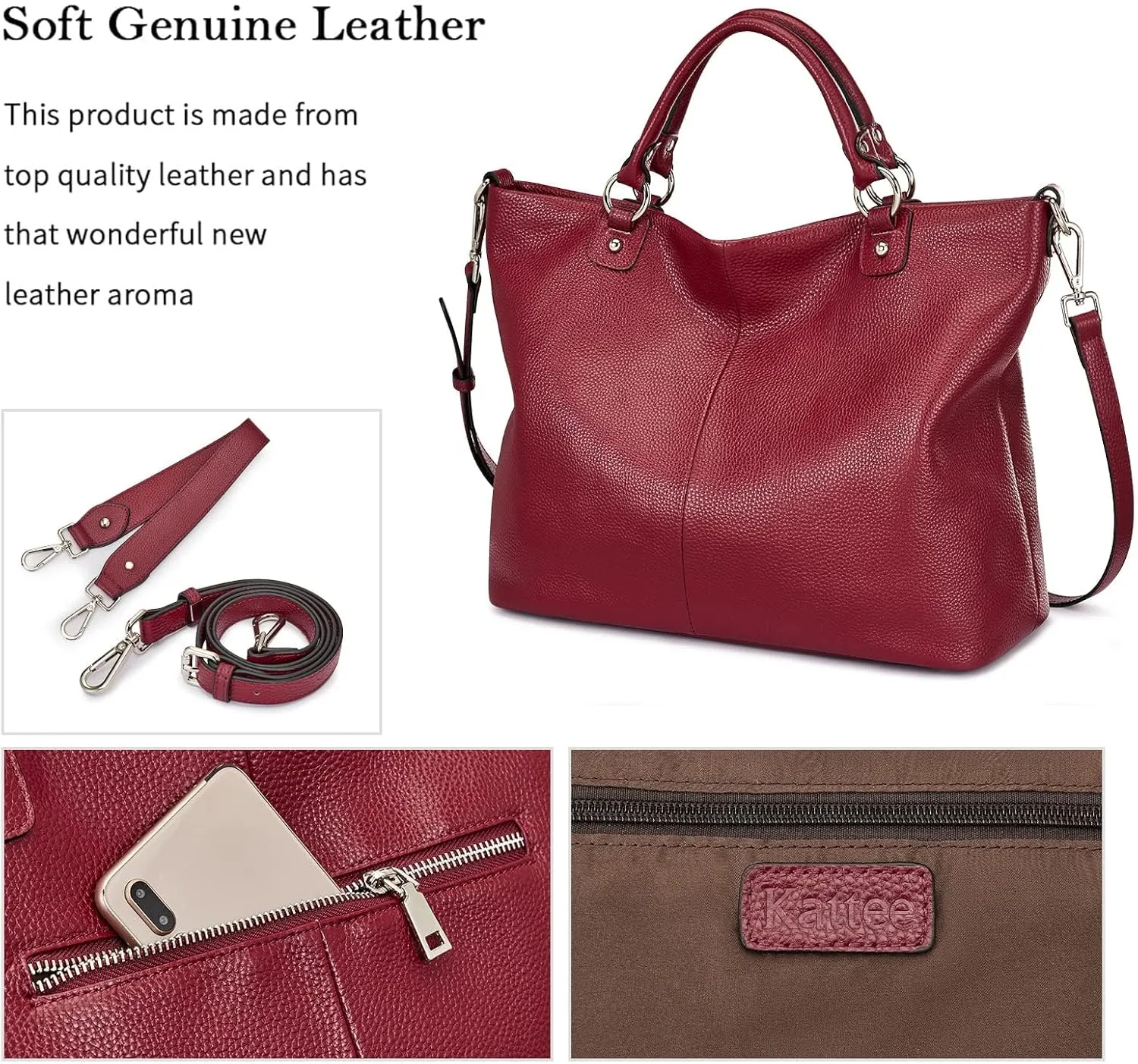 Kattee Women's Soft Leather Tote Bag, Top Satchel Purses and Handbags