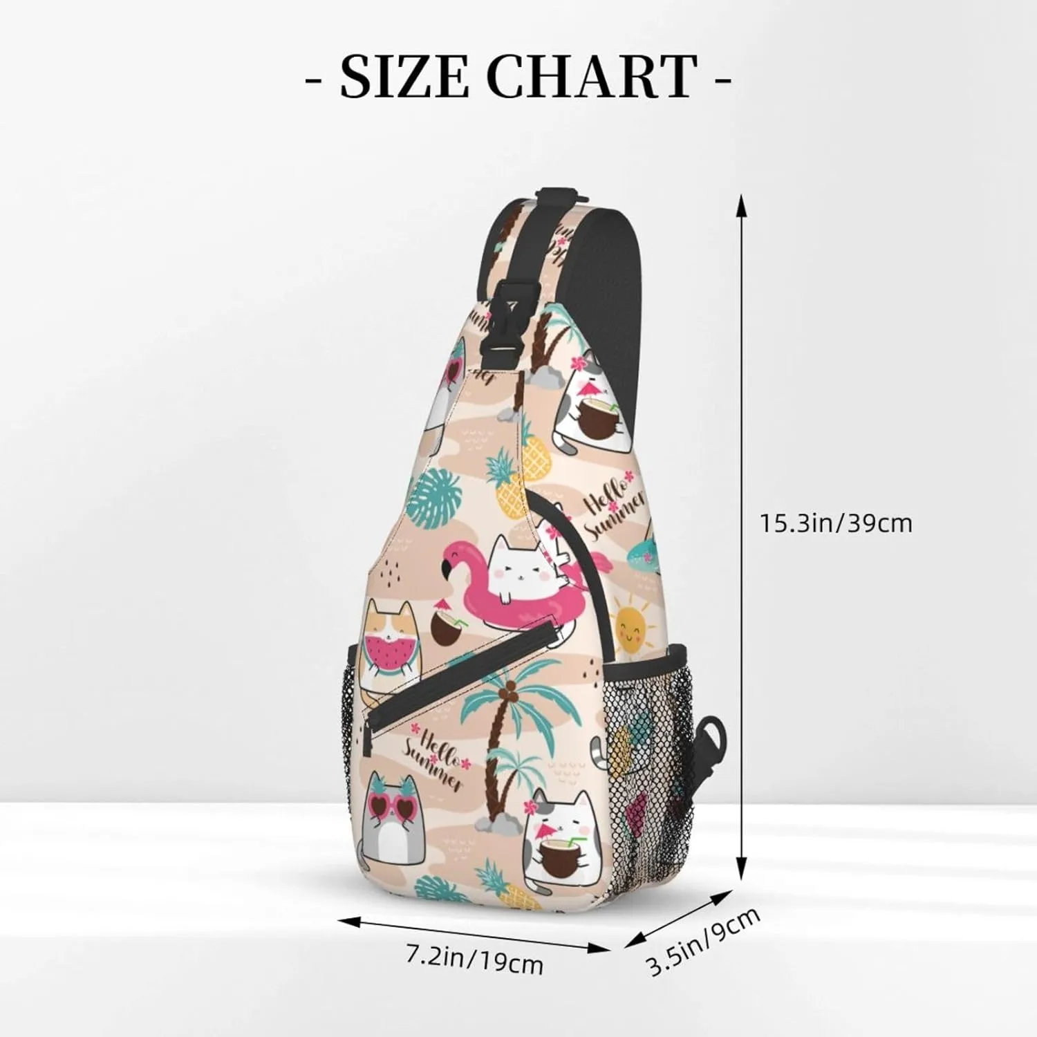 Kawaii Summer Cute Cats Sling Bag for Women Mens Crossbody Backpack Cycling Hiking Daypack Chest Shoulder Bag with Adjustable Strap