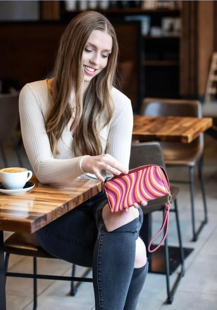 KEDZIE Eclipse Vegan Leather Zip-Around Clutch Wallet Credit Card Holder Phone Wristlet for Women