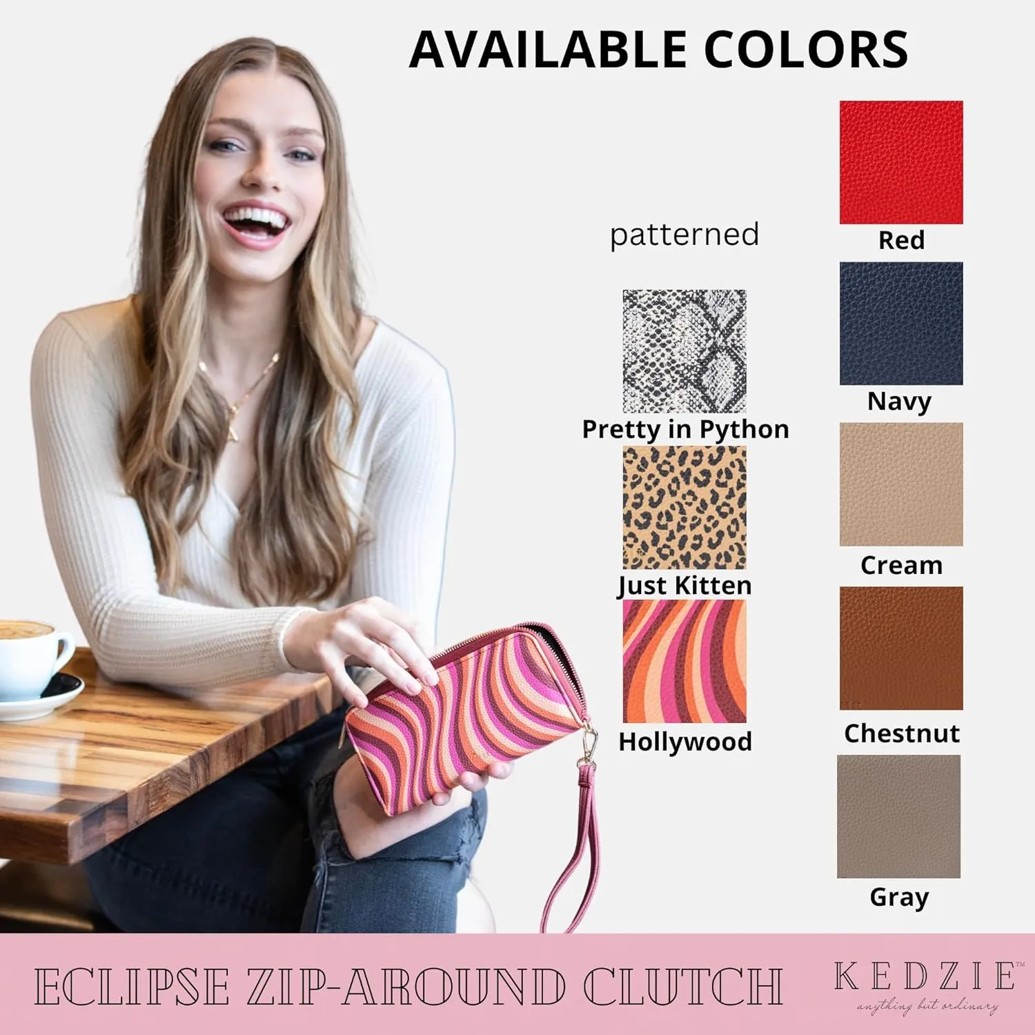 KEDZIE Eclipse Vegan Leather Zip-Around Clutch Wallet Credit Card Holder Phone Wristlet for Women