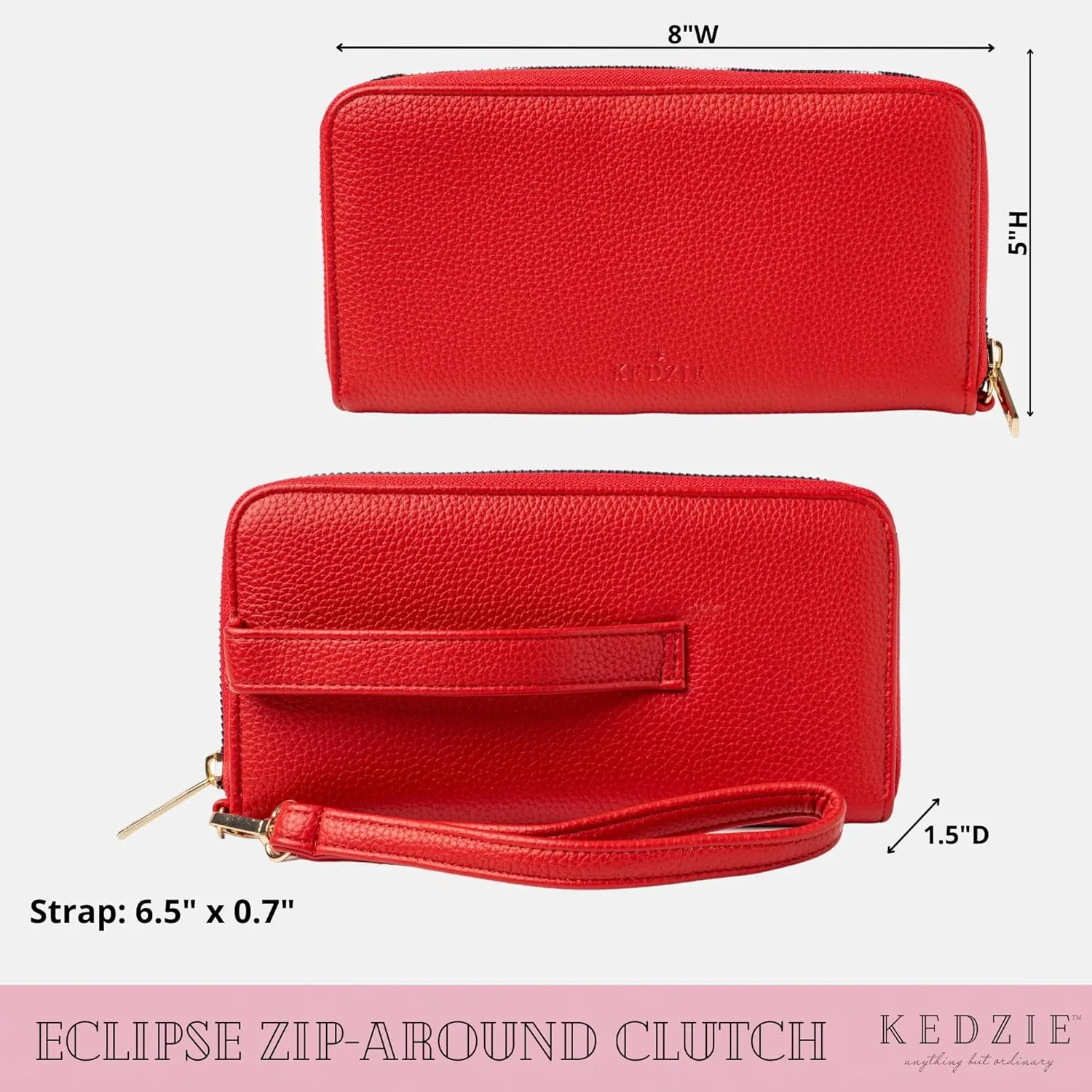 KEDZIE Eclipse Vegan Leather Zip-Around Clutch Wallet Credit Card Holder Phone Wristlet for Women