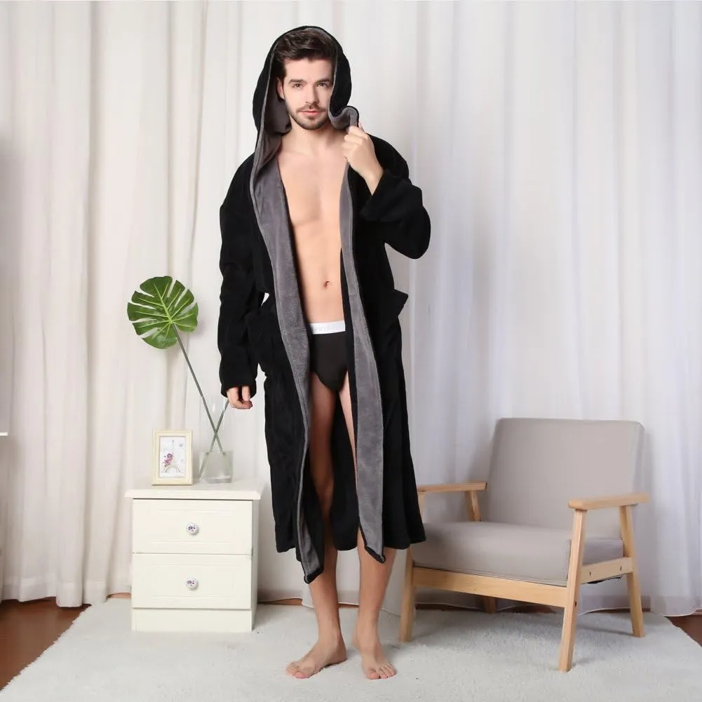 KEMUSI Hooded Herringbone Men's Soft Spa Full Lenght Bathrobe,Comfy Full Length Warm Nightdress
