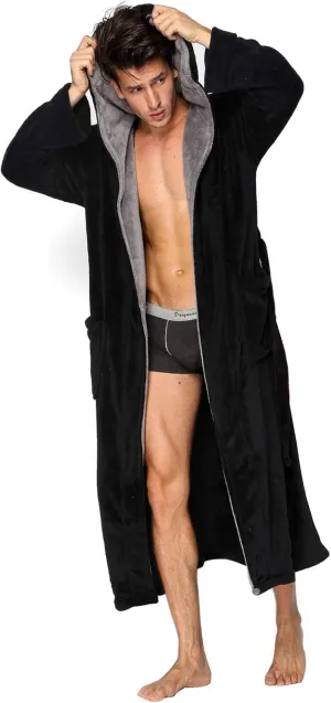 KEMUSI Hooded Herringbone Men's Soft Spa Full Lenght Bathrobe,Comfy Full Length Warm Nightdress