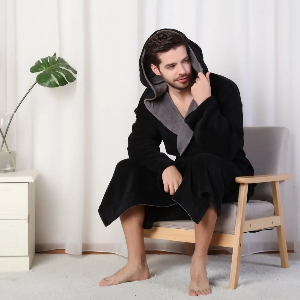 KEMUSI Hooded Herringbone Men's Soft Spa Full Lenght Bathrobe,Comfy Full Length Warm Nightdress