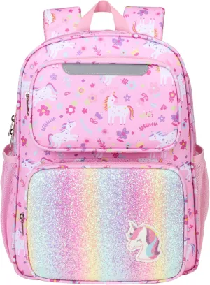 Kids Backpack for Girls - 15 Inch Unicorn Backpack for Kids 3 to 8, School Bookbag for Preschool Kindergarten and Elementary 1st 2nd, Insulated Pocket and Reflective Stripe, Pink Unicorn