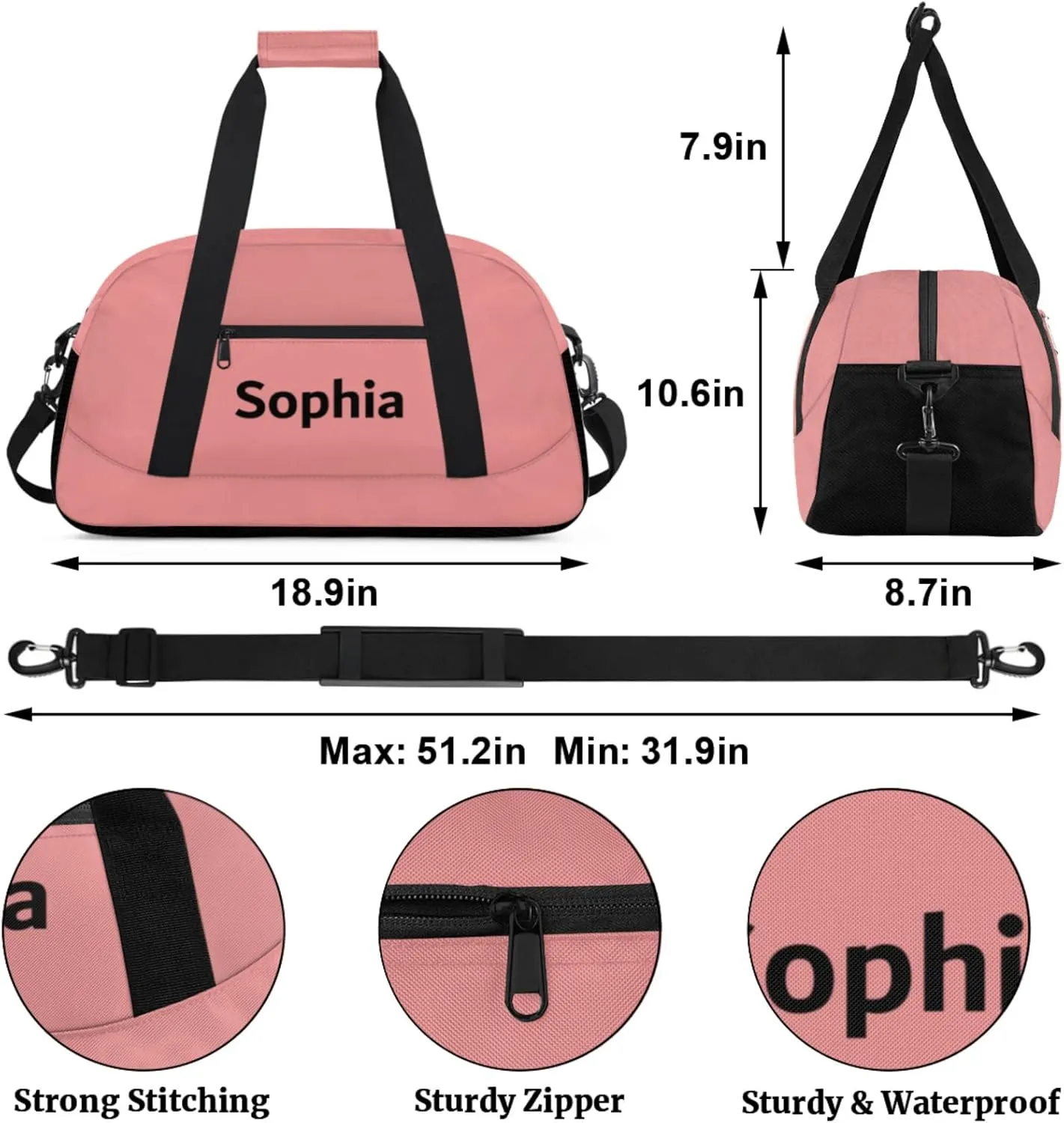 Kids-Duffel-Bag Small Dance-Bag for Girls Custom Gymnastics Bag for Boys Girls Kids Light Red