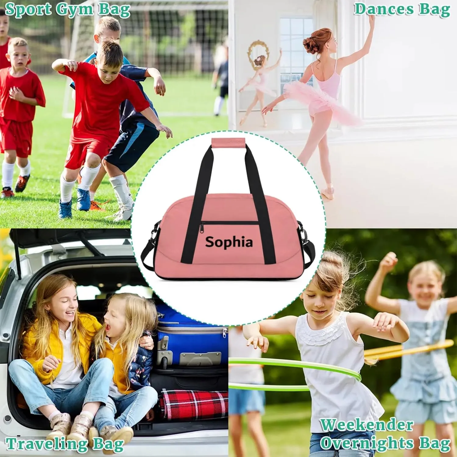 Kids-Duffel-Bag Small Dance-Bag for Girls Custom Gymnastics Bag for Boys Girls Kids Light Red