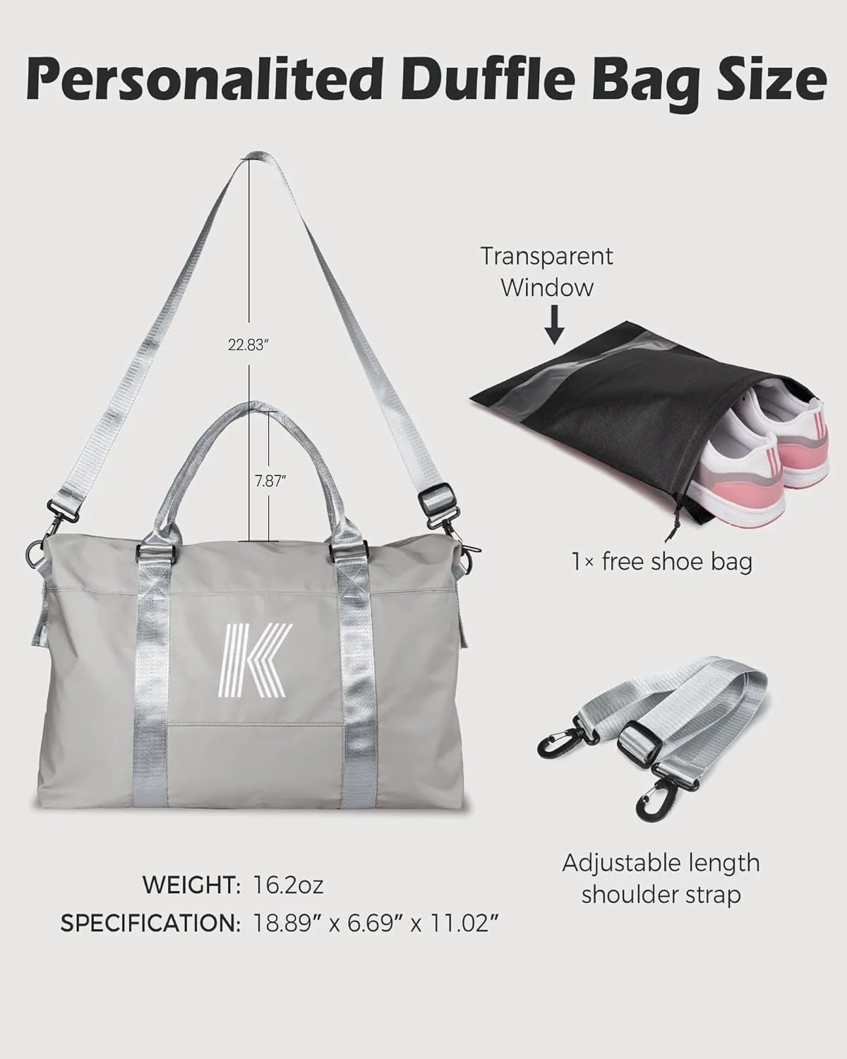 Kids Gifts, Initial Travel Duffel Bag, Sports Bag, Personalized Weekender Bag with Shoulder Strap, Monogram Overnight Bag, Gift for Friend Sister Girl Gifts (Letter S)