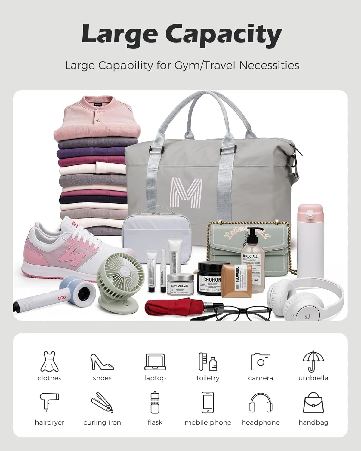 Kids Gifts, Initial Travel Duffel Bag, Sports Bag, Personalized Weekender Bag with Shoulder Strap, Monogram Overnight Bag, Gift for Friend Sister Girl Gifts (Letter S)