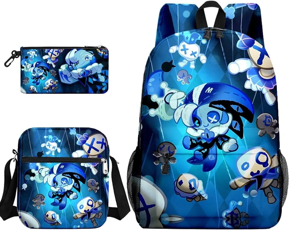 Kids Shadow Milk Cookie Backpack Shoulder Bag Pencil Case 3PCS Set - 17in (C,3cps)