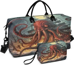 Kigai Ocean Boat Octopus Duffle Bag Versatile Travel Duffel for Men and Women, Carry On for Weekend or Overnight Stay