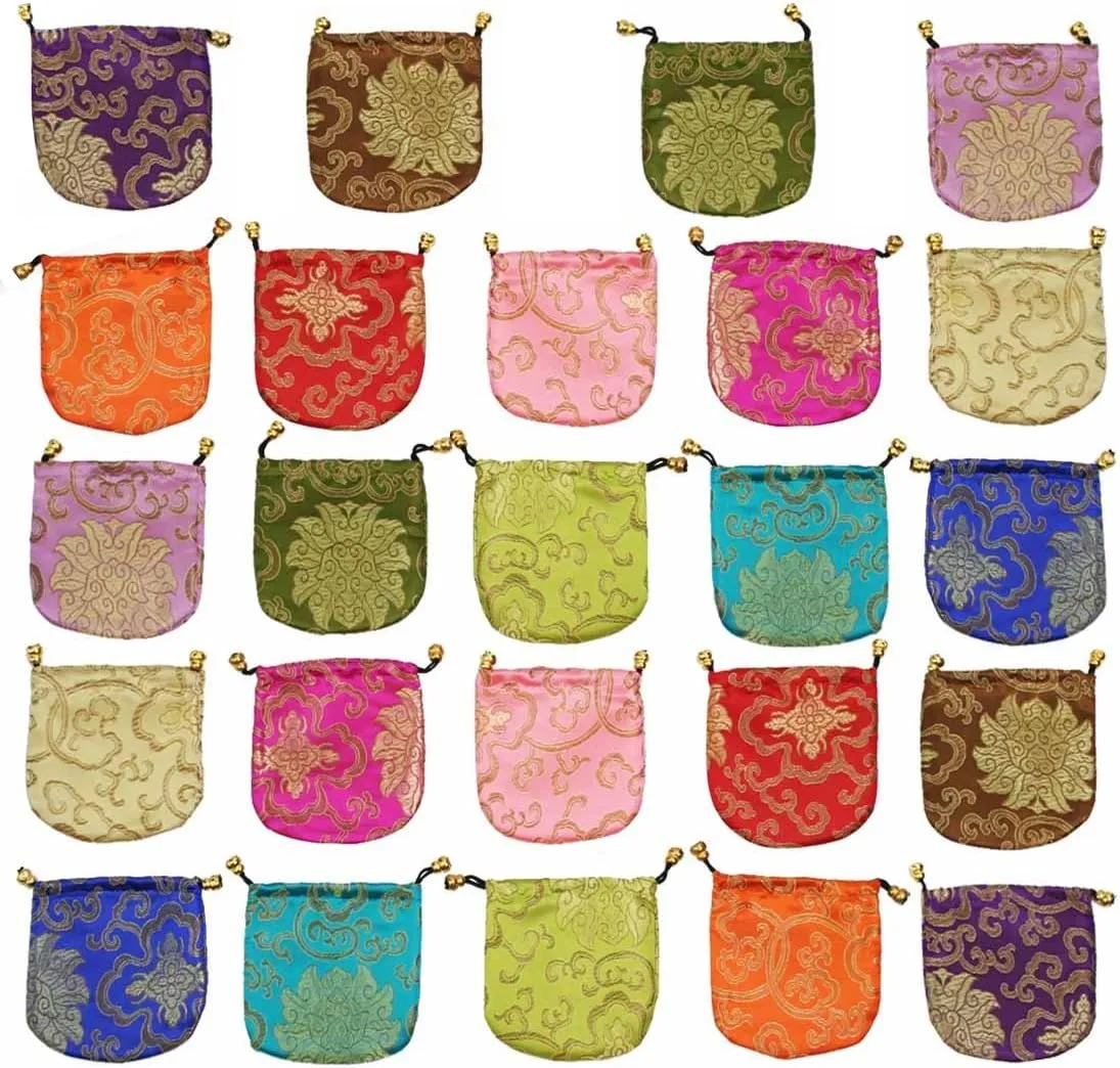 kilofly 24 pc Chinese Silk Brocade Drawstring Jewelry Bag Gift Pouch Value Set