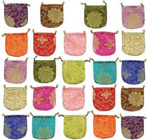 kilofly 24 pc Chinese Silk Brocade Drawstring Jewelry Bag Gift Pouch Value Set