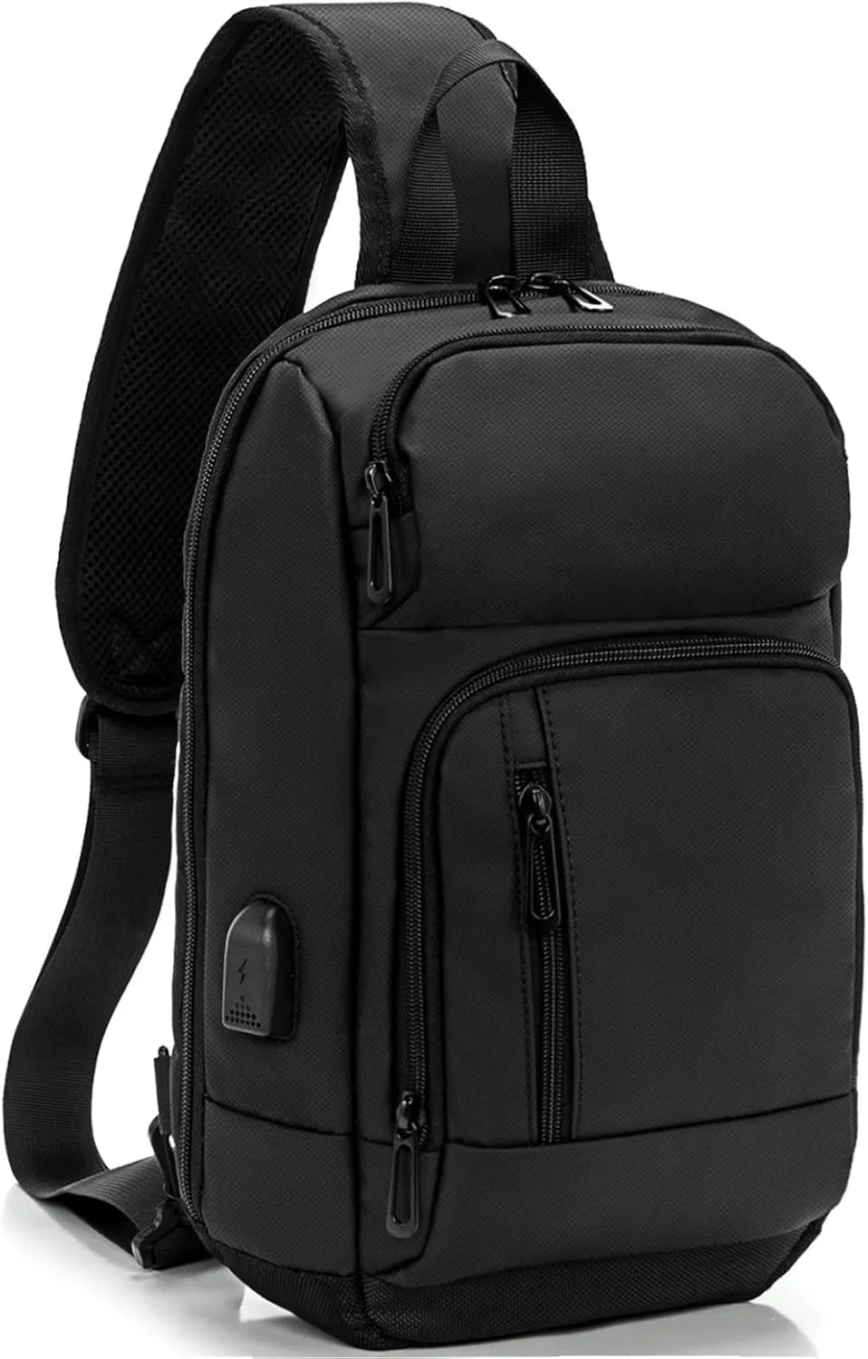 KINGSLONG 14-16 inch Sling Bag for Men,Black Crossbody Bag with USB Charging Port Fits 10.2inch iPad, Casual Daypack