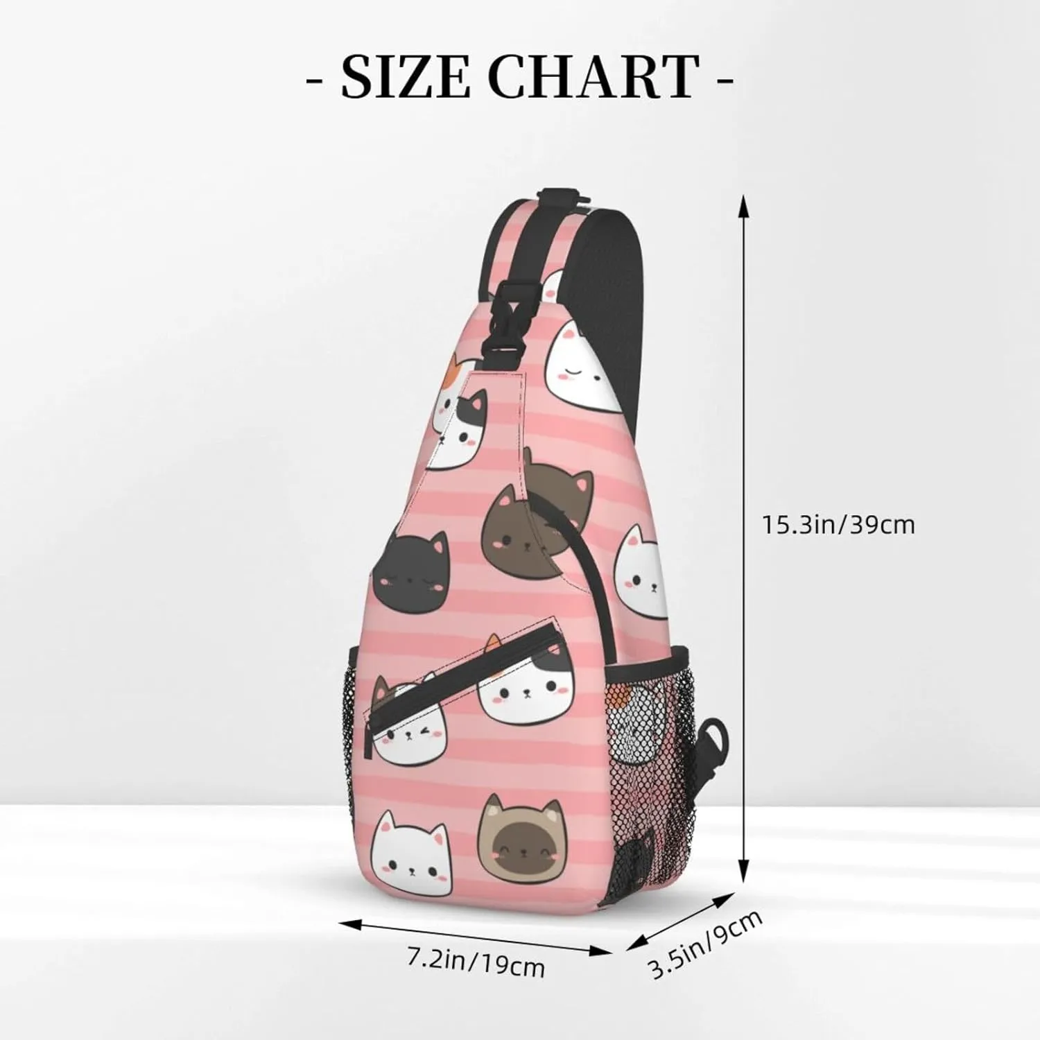 Kitten Cat Head Cartoon Sling Bag for Women Mens Crossbody Backpack Travel Hiking Daypack Chest Shoulder Bag with Adjustable Strap