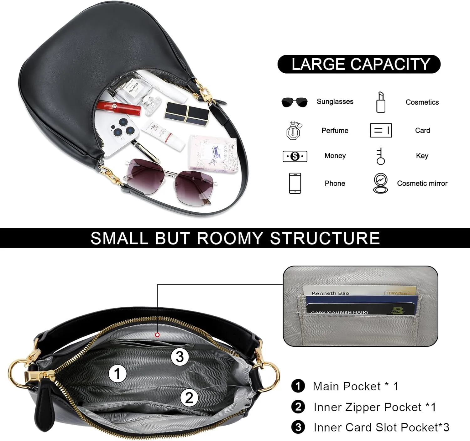 KKXIU Shoulder Bag for Women Small Purse Cute Clutch Hobo Handbag Trendy Crescent Bag