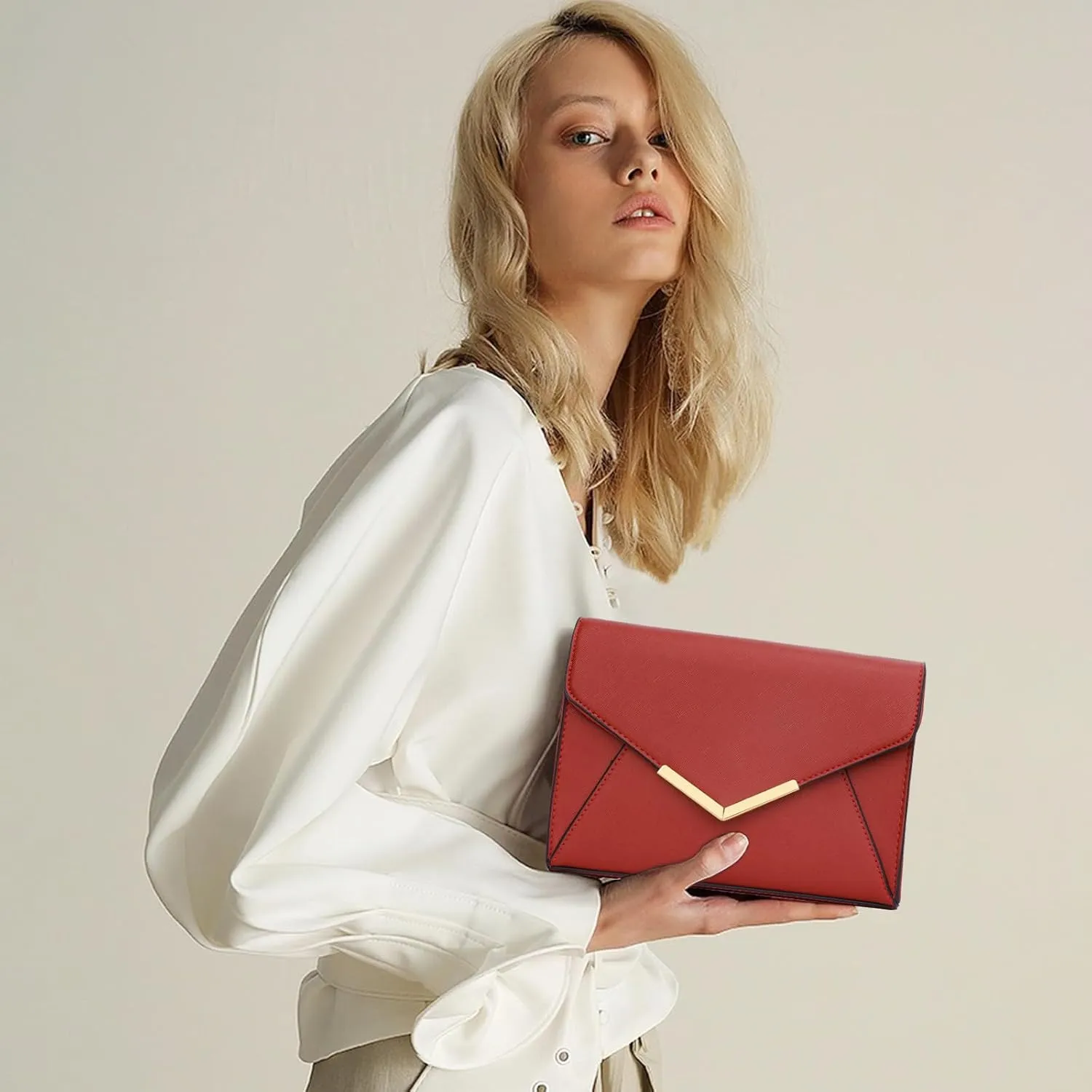 KKXIU Women Elegant Faux Leather Evening Envelope Clutch Purse Foldover Bags for Party Wedding Prom