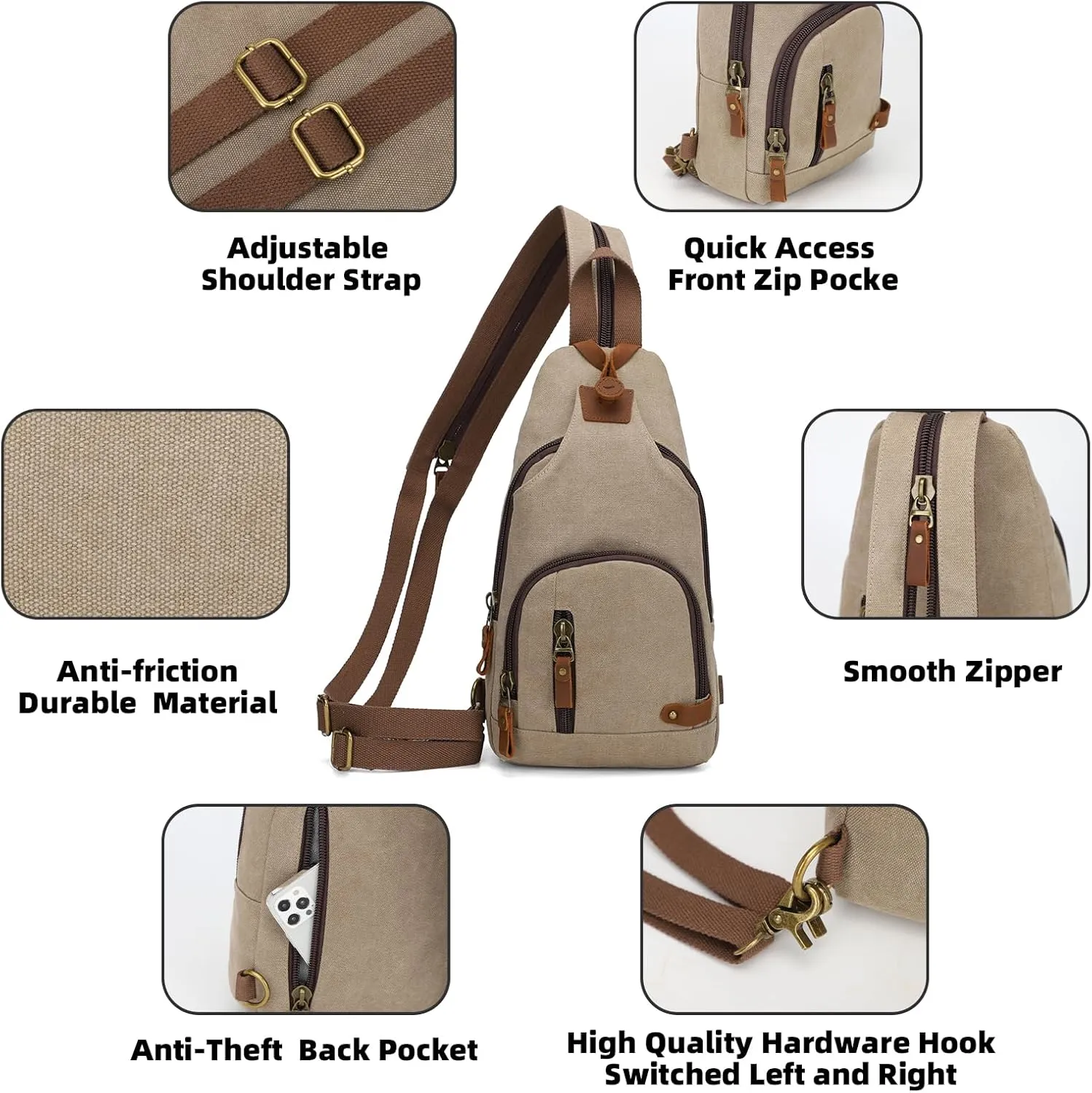 KL928 Canvas Sling Bag Crossbody Backpack Shoulder Casual Rucksack for Men Women