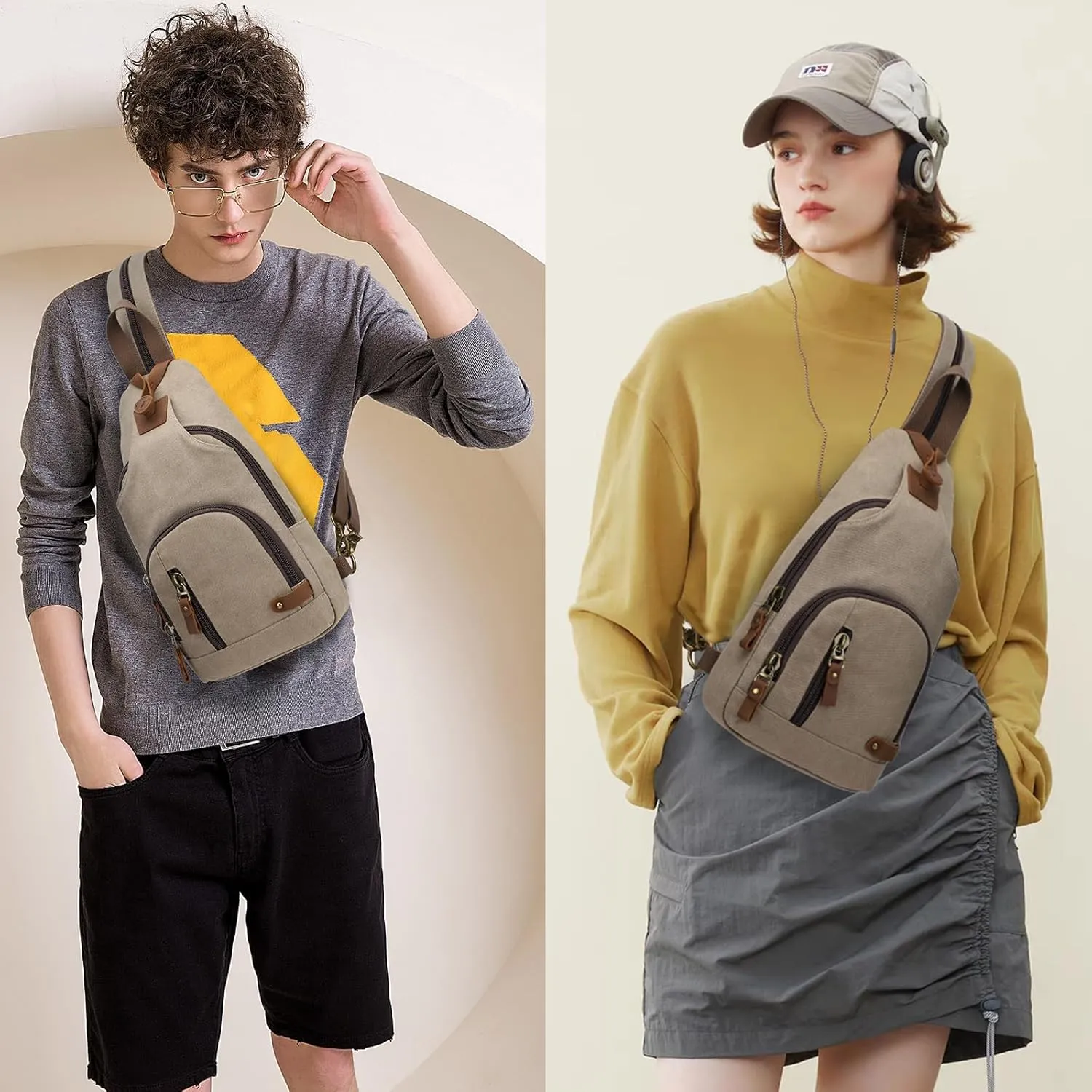 KL928 Canvas Sling Bag Crossbody Backpack Shoulder Casual Rucksack for Men Women