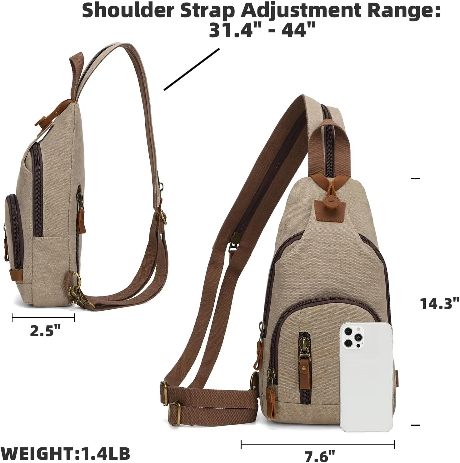 KL928 Canvas Sling Bag Crossbody Backpack Shoulder Casual Rucksack for Men Women